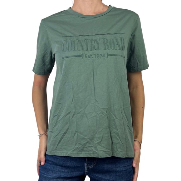 Country Road Tee T-Shirt Olive Green Signature Logo Relaxed Fit Size XXS 6/8 - Picture 4 of 12